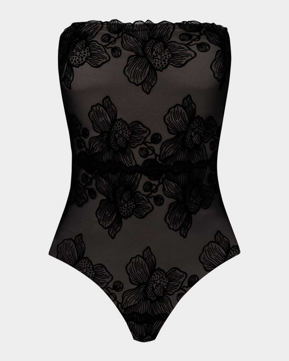 Floral Mesh Strapless One-Piece Swimsuit